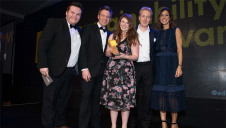 Pictured: Compere Julia Bradbury and edie's insight editor James Evison (left) present the Kaluza team with the award